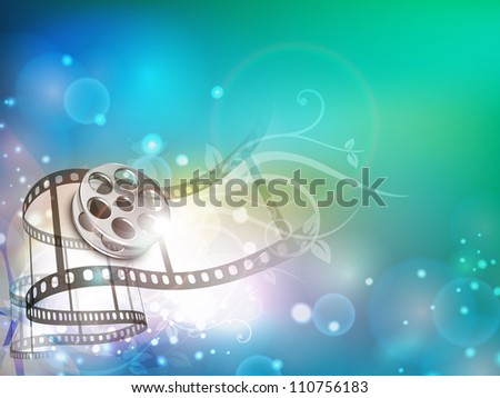 Film stripe or film reel on shiny colorful movie background. EPS 10