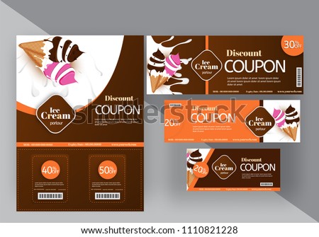 Discount coupon set for ice-cream parlours or restaurants. Multiple discount offers. 