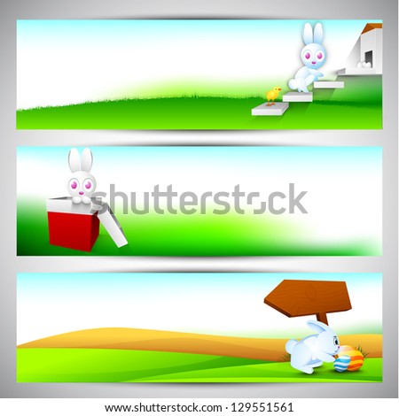 Website header or banner set with bunny for Happy Easter.
