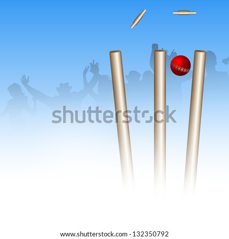Abstract sports concept with cricket ball on wicket stumps..
