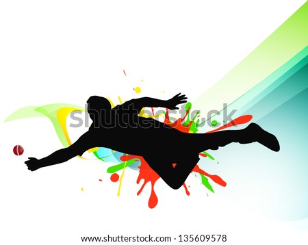 Cricket bowler in playing action on grungy abstract background.
