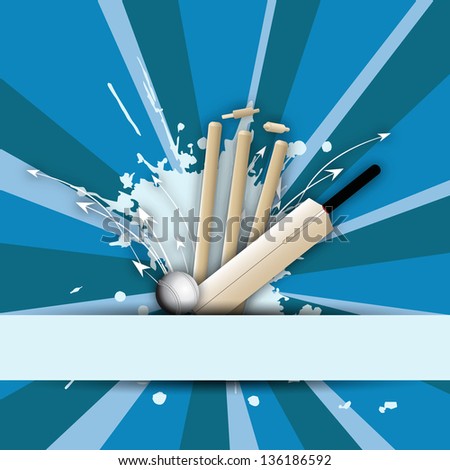 Abstract cricket concept with bat, ball and stumps.