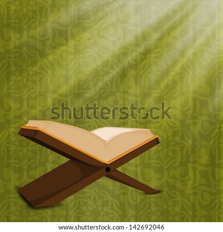 Open Islamic Religious Holy Book Quran Shareef On Green Background ...