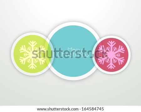 Merry Christmas celebration greeting card or invitation card with beautiful snowflakes on seamless floral decorative grey background.