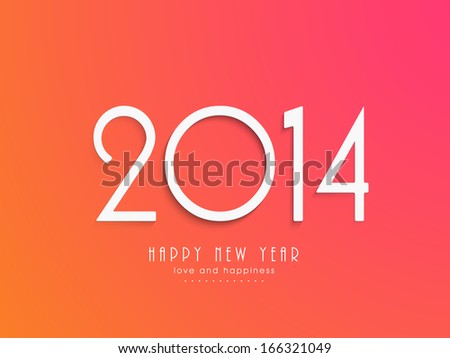 Happy New Year 2014 celebration flyer, banner, poster or invitation with stylish text on pink and orange background.