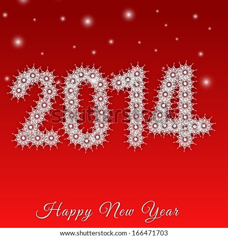 Happy New Year 2014 celebration flyer, banner, poster or invitation with stylish text on bright red background.
