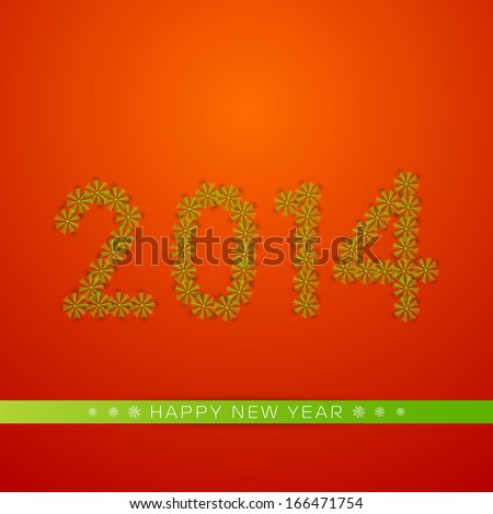 Happy New Year 2014 celebration flyer, banner, poster or invitation with stylish text on bright red background.