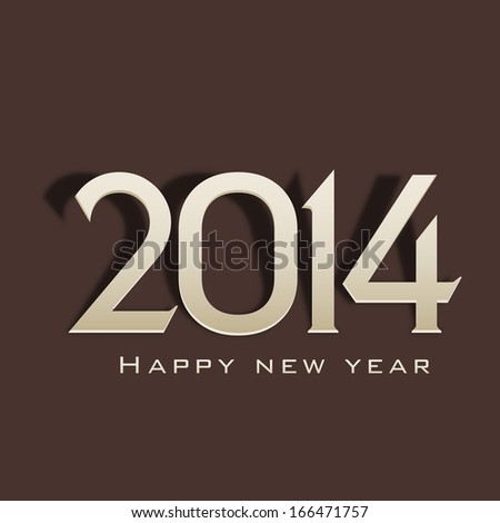 Happy New Year 2014 celebration flyer, banner, poster or invitation with shiny stylish text on brown background.