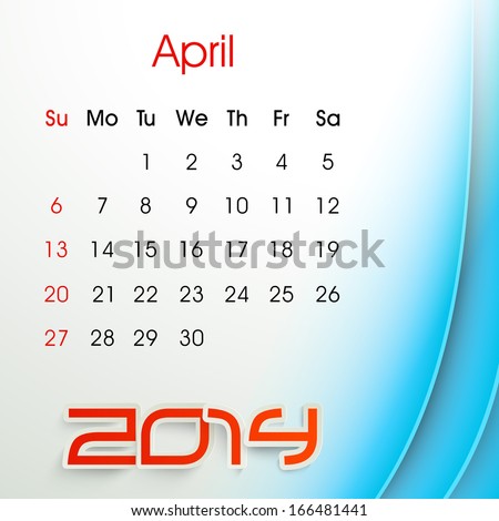 New Year 2014 April month calendar.