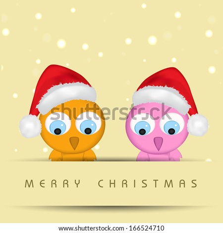 Happy New Year 2014 celebration flyer, poster, banner or invitation with love birds in Santa Hat on abstract background.
