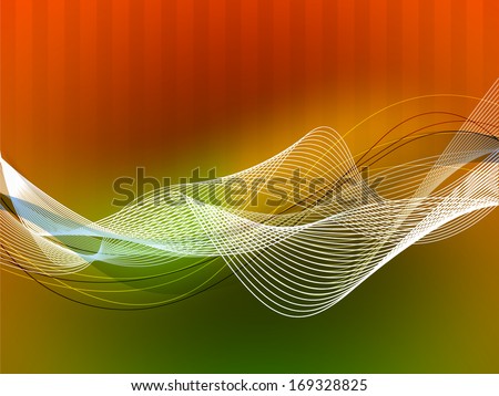 Happy Indian Republic Day concept with shiny waves on national flag colors background.