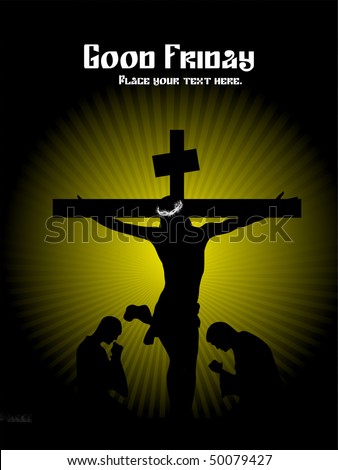 green rays background with jesus in cross, people silhouette