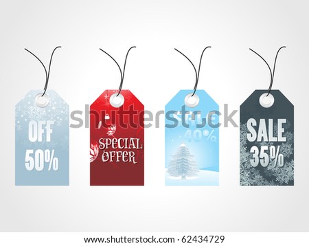 background with set of four christmas sale tag