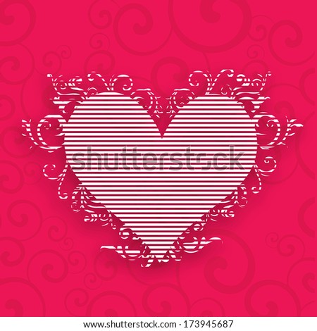 Happy Valentines Day concept with stylish heart shape on floral decorated pink heart shape on pink background.