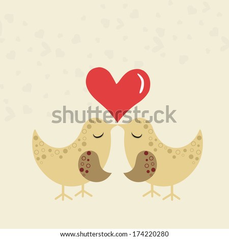 Happy Valentines Day celebration greeting card with cute love birds on grungy brown background, can be use as flyer, banner or poster.
