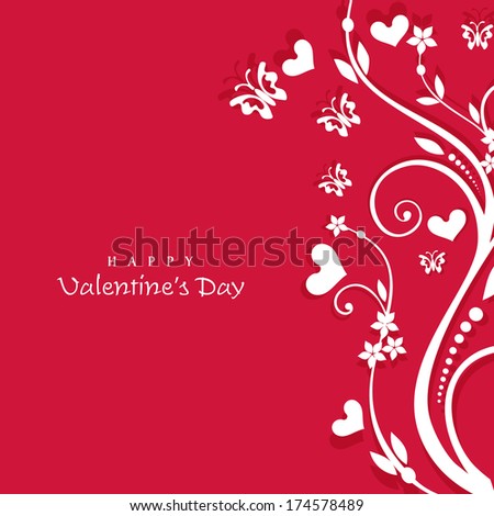 Happy Valentines Day celebration greeting card design with beautiful floral design on red background.