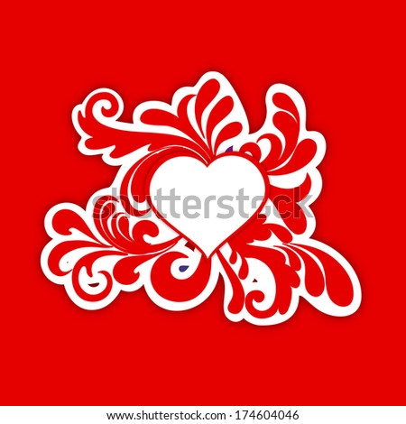 Happy Valentines Day celebration greeting card design with beautiful heart shape on floral decorated red background.