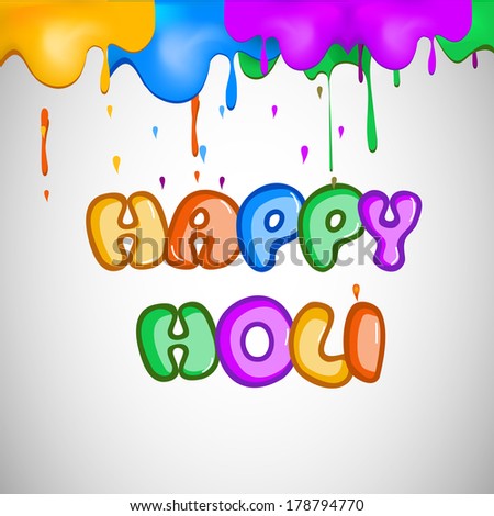 Indian festival Happy Holi celebrations with glossy stylish text on colourful splash background.
