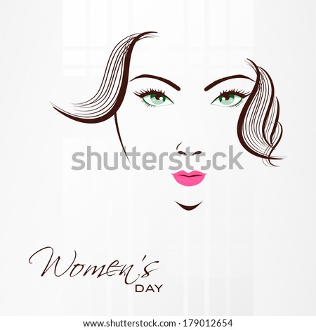 Happy Women\'s Day celebration concept with illustration of a beautiful girl face on white background.