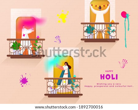 Illustration Of Indian People Enjoying Or Celebrating Holi Festival On Their Balconies.