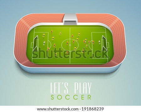 View from top of a soccer ball match with player in position. stylish sports concept.