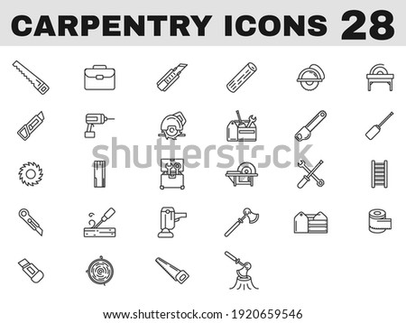 28 Carpentry Line Art Icon in Flat Style.