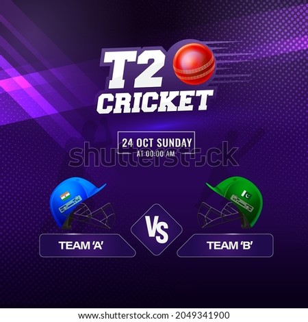 T20 Cricket Match Show Of Participating Teams India VS Pakistan On Abstract Purple Background.