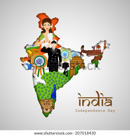 India at a glance, Republic of India map covered by Indian traditional ...