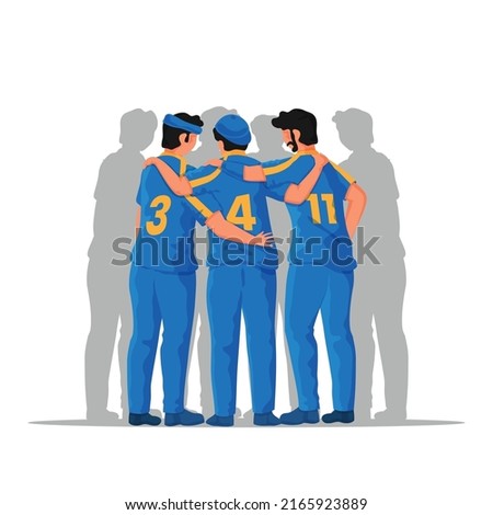 Back View Of Cricket Players Standing Together On White Background.