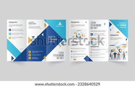 Tri-Fold Brochure Template, Leaflet Design with Double-Side Preview in Blue and White Color.