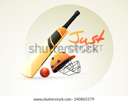 Shiny bat, ball and helmet for Cricket sports concept.