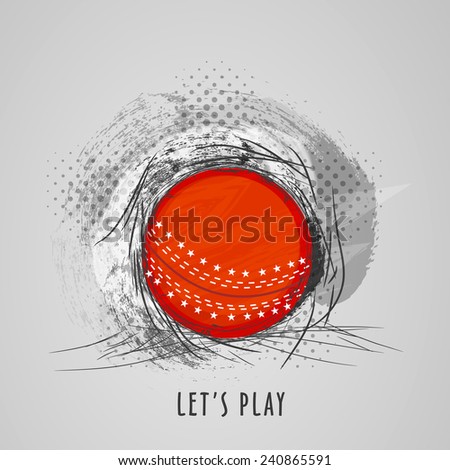 Cricket sports concept with red ball on abstract grey background.