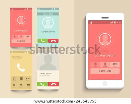 Modern UI, UX and GUI template layout with different Calling Screens in multiple color options for mobile apps and responsive website.
