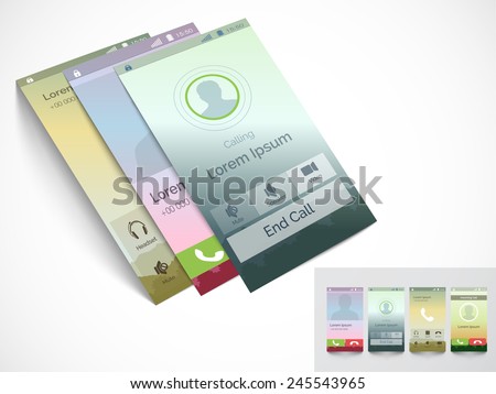 Modern Calling Screen User Interface template in four different designs for Mobile Apps and Responsive Website.