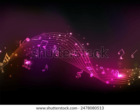 Abstract Music Notes and Wavy Background with Copy Space.