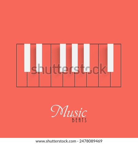 Music Beats Poster Design with Piano Keyboard Isolated on Orange Background.