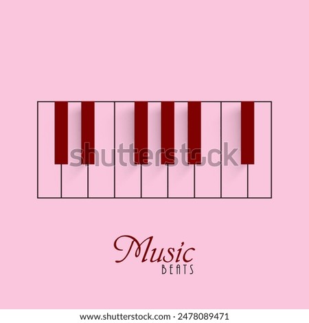 Music Beats Poster Design with Piano Keyboard Isolated on Pink Background.