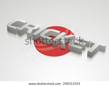 3D glossy text Cricket with red ball on hi tech shiny grey background for Cricket sports concept.