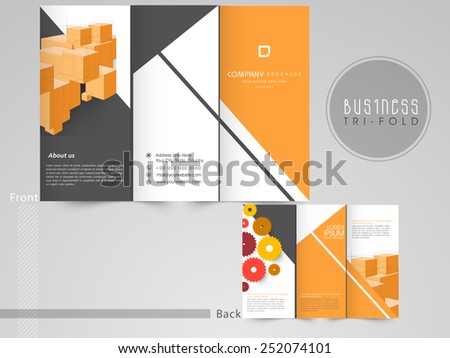 company business trifold brochure layout template with marketing