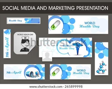 Set of social media and marketing header, banner for World Health Day concept.