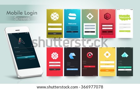 Modern Mobile Login and Welcome Screens User Interface kit in multiple colors for Responsive Website, Webpage, Designing and Mobile Apps.