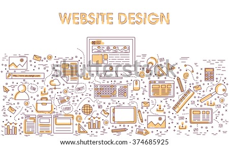 Modern doodle style illustration of Website Design and Development, Creating Webpage.Can be used as Web Banner, Hero Image and Printed Material.