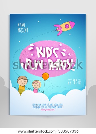 Kid's Fun Party celebration Flyer, Banner or Pamphlet. 商業照片 © 