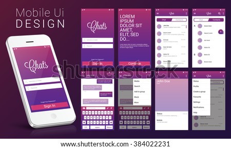 Material Design UI, UX, GUI screens and flat web icons for mobile apps, responsive website including Sign Up Screen, Welcome Screen, Chat Screen, Contact List Screen, Chat Screen and Setting Screens. 