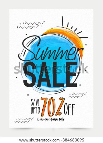 Summer Sale Banner, Sale Poster, Sale Flyer, Sale Vector. 70% Off, Sale Background. Big Sale, Super Sale, Special Offer on Every Brands.Vector illustration.