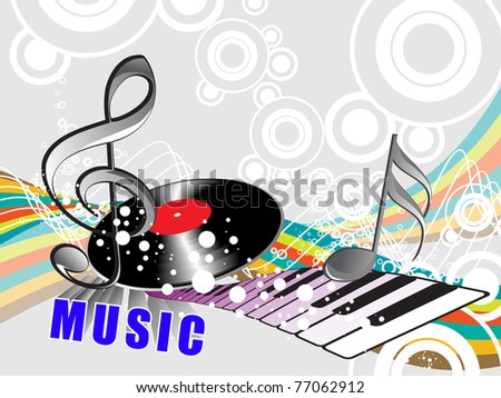 abstract musical background with vinyl, piano, vector illustration