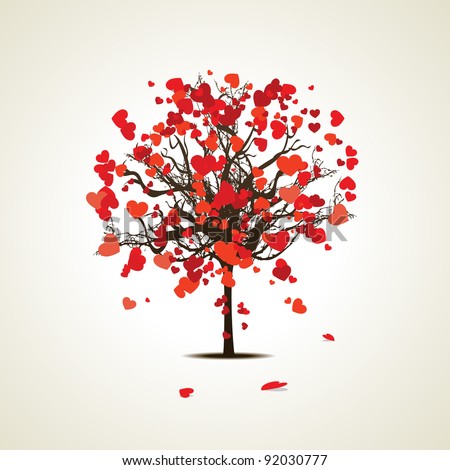 Vector illustration of a love tree having  heart shapes in red and pink color on isolated background for Valentines Day and other occasions.