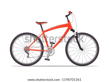 Modern city or mountain bike with V-brakes. Multi-speed bicycle for adults. Vector flat illustration, isolated on white