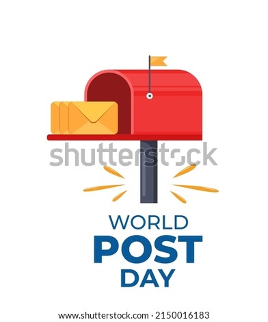 World post day design template. Design for greeting cards, banner or print. Mailbox with a raised flag, with an open door and letters inside. Vector illustration