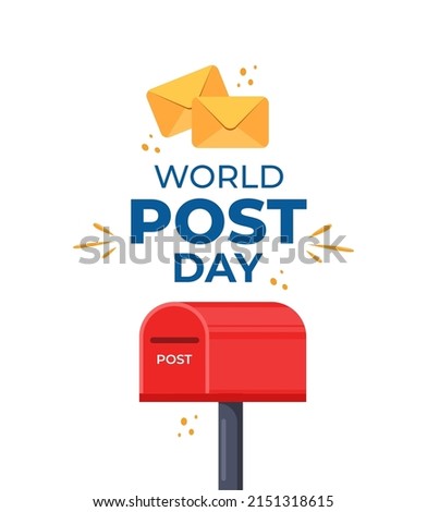 World post day design template. Design for greeting cards, banner or print. Mailbox with a raised flag, with closed door and raised flag. Red post box and letters. Vector illustration